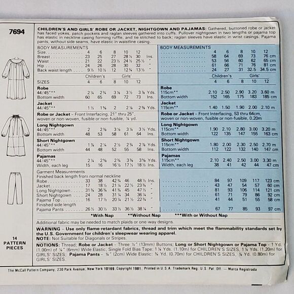 Vintage 80s McCalls Pattern 7694 Girls Night Gown Robe Pajama Prairie Sz 8 Uncut - Picture 2 of 2